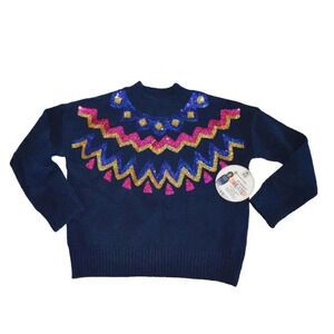 Member's Mark Girl's Favorite Sweater 4/5 Navy Blue With Colorful Sequin Accents